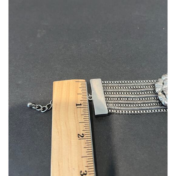 Vintage Premier Designs Silver Rhinestone Flower Chunky Statement Bracelet - Picture 6 of 7